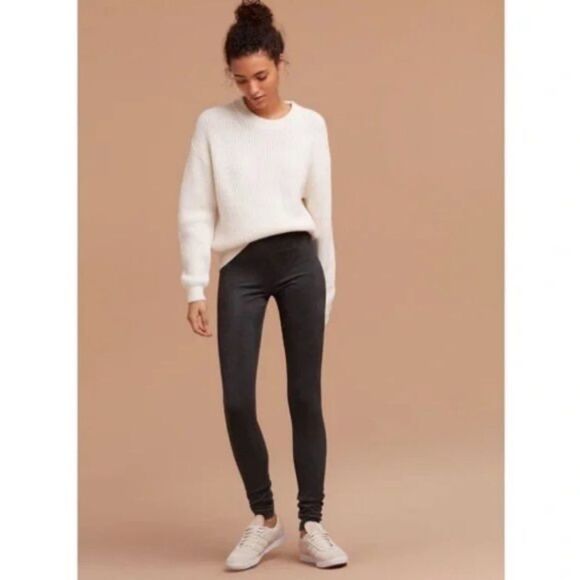 𝅺WILFRED Free Black Vegan Suede Daria Long Leggings Size S - Picture 1 of 4